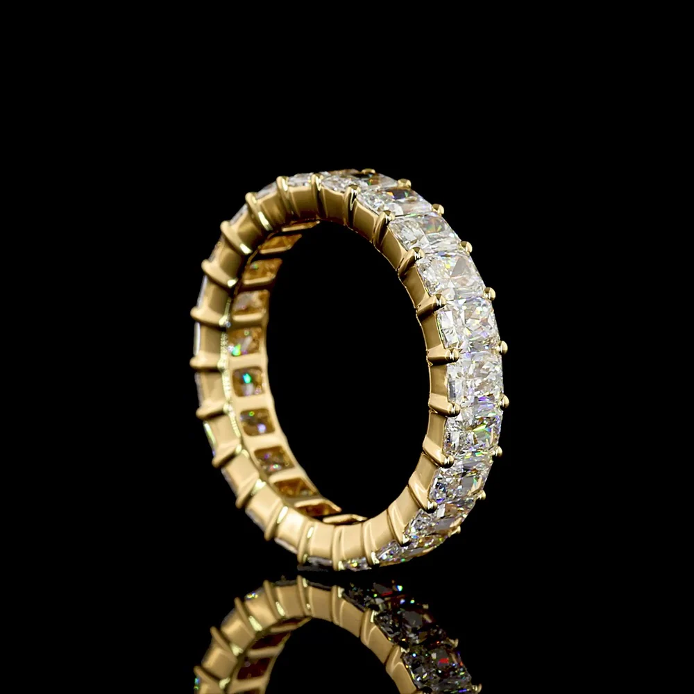 18K Yellow Gold Eternity Band with North-South Prong Set Radiant Cut Lab Diamonds - 3.74 Carat Total Weight - Covaloro Fine Jewelry - Image 3