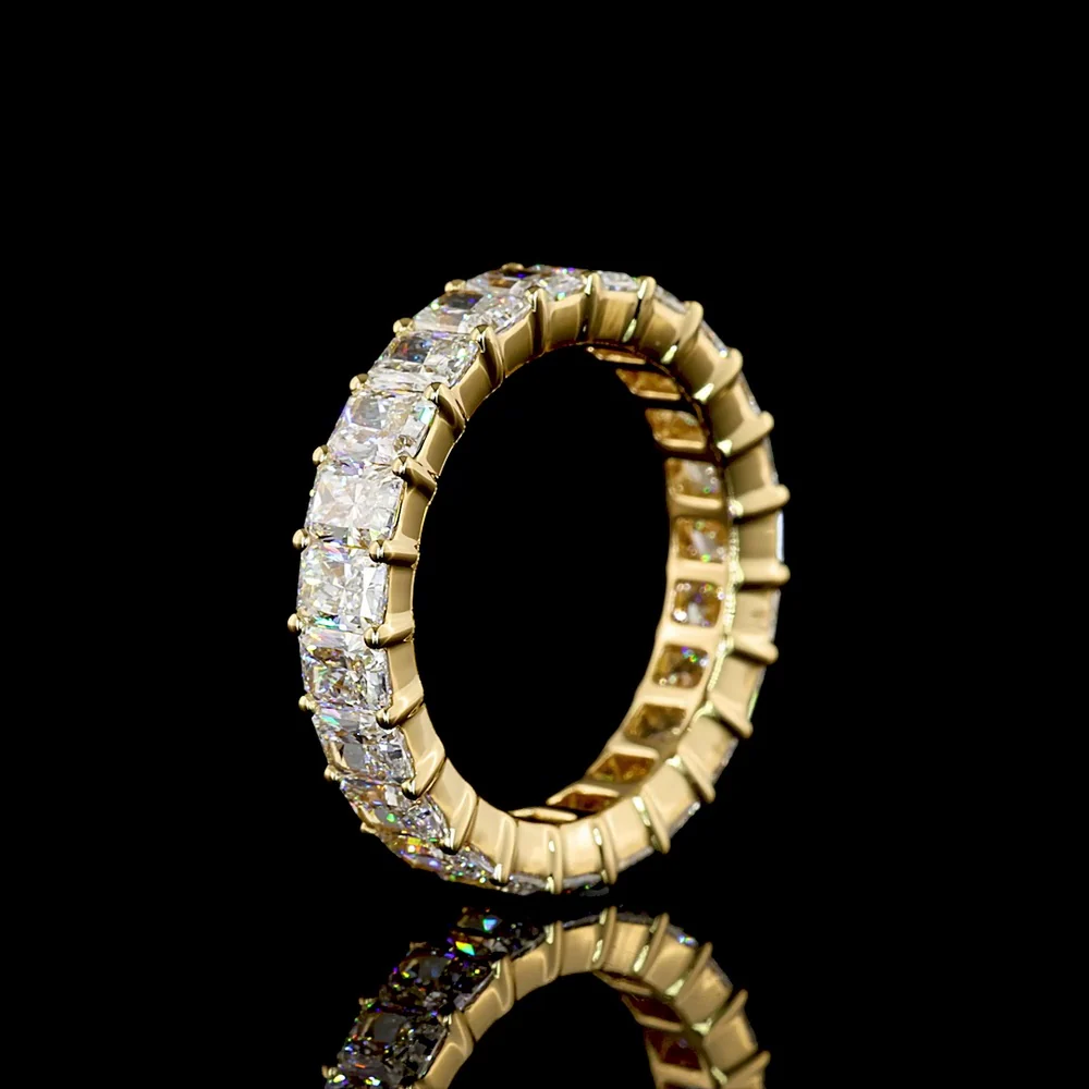 18K Yellow Gold Eternity Band with North-South Prong Set Radiant Cut Lab Diamonds - 3.74 Carat Total Weight - Covaloro Fine Jewelry - Image 4