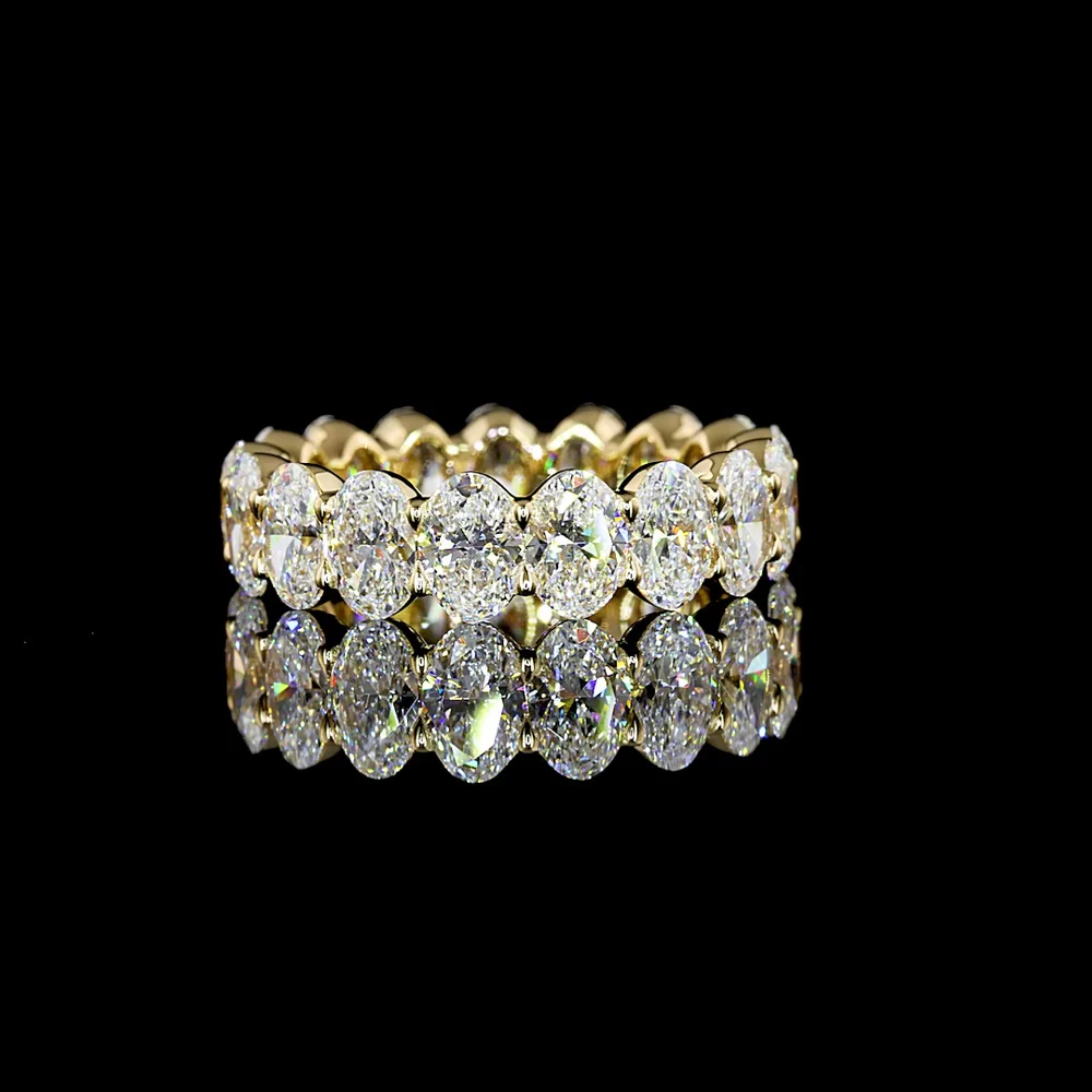 18K Yellow Gold Eternity Band with Prong Set Oval Cut Lab Diamonds - 5.44 Carat Total Weight, E-F Color VS1 Clarity - Covaloro Fine Jewelry