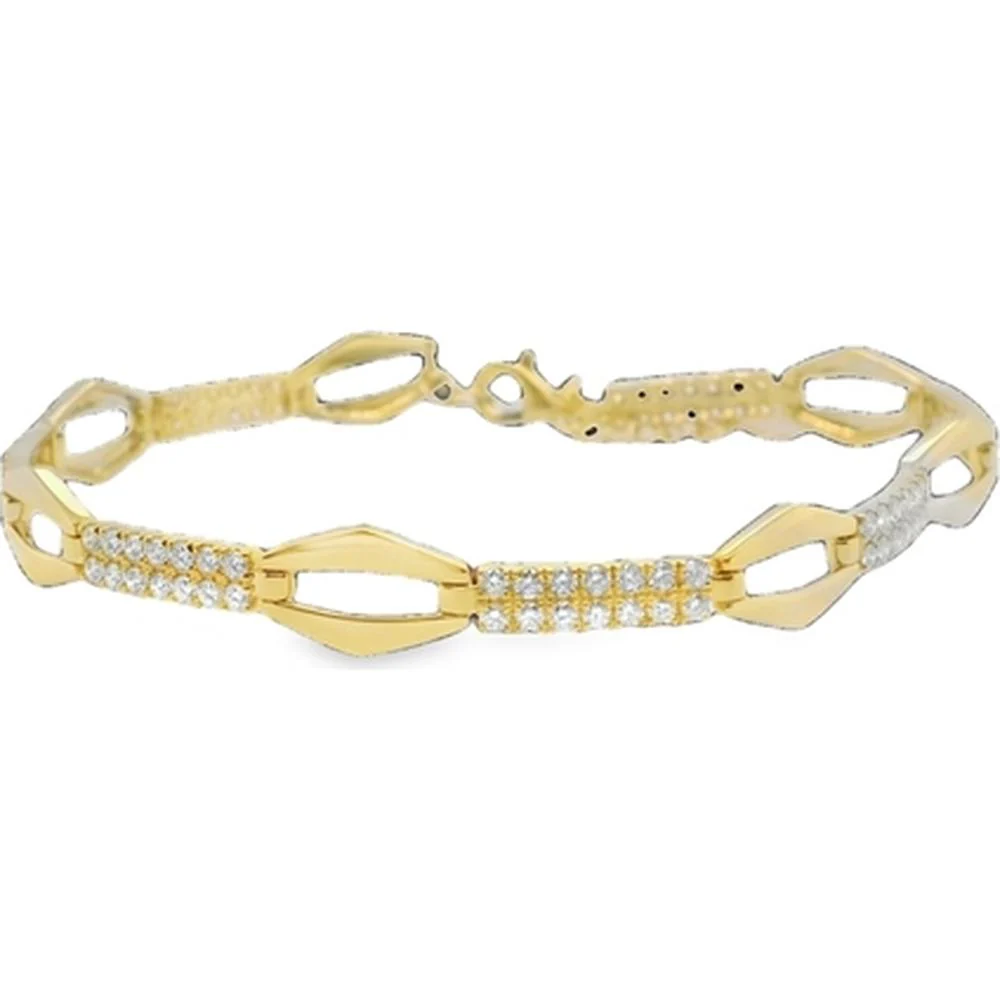 18K Yellow Gold Fancy Link Diamond Bracelet with Round Diamonds by Afarin