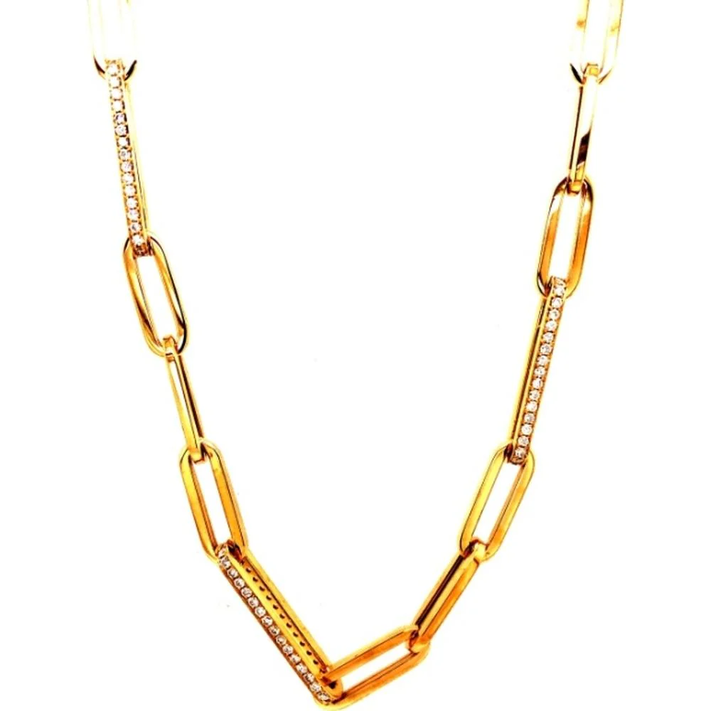 18K Yellow Gold Fancy Link Diamond Necklace with Elongated Paperclip Links by Afarin