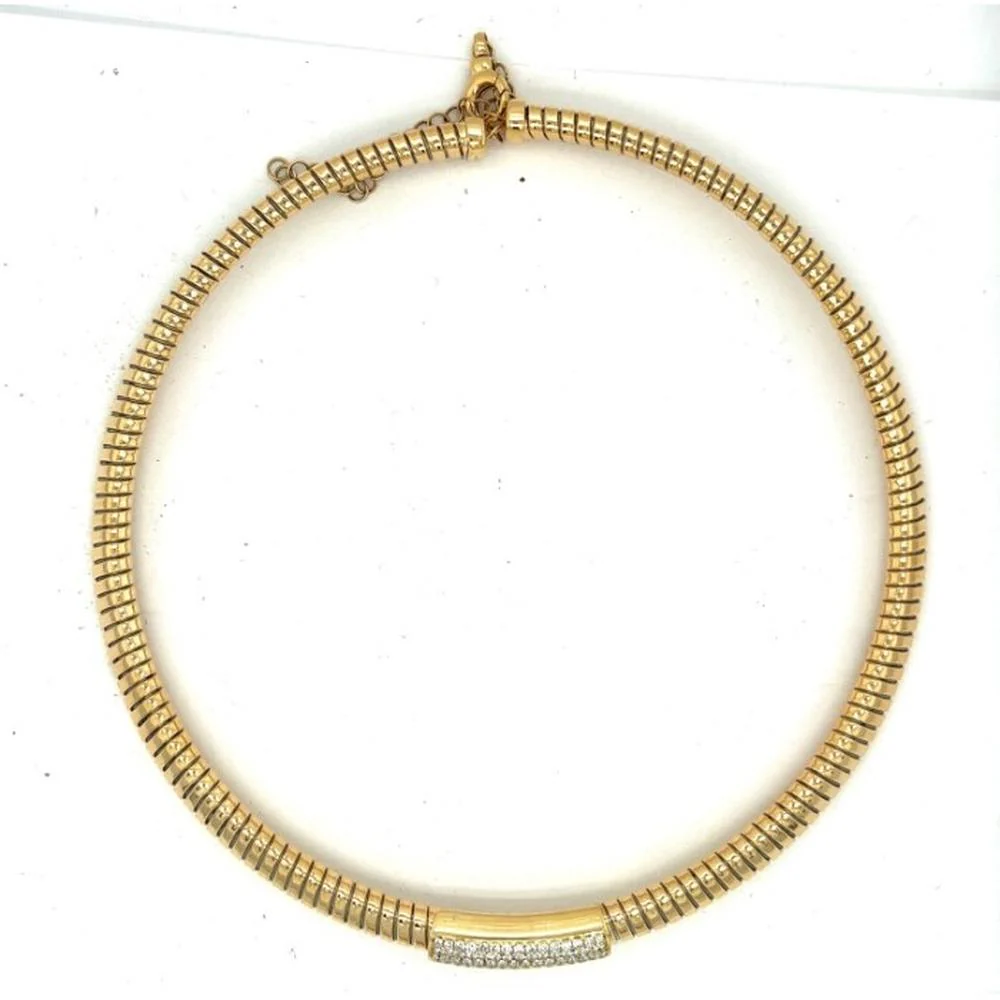 18K Yellow Gold Flexible Collar Necklace with Curved Diamond Accent by Afarin