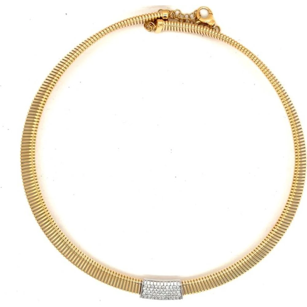 18K Yellow Gold Flexible Necklace with White Gold Diamond Center Accent by Afarin