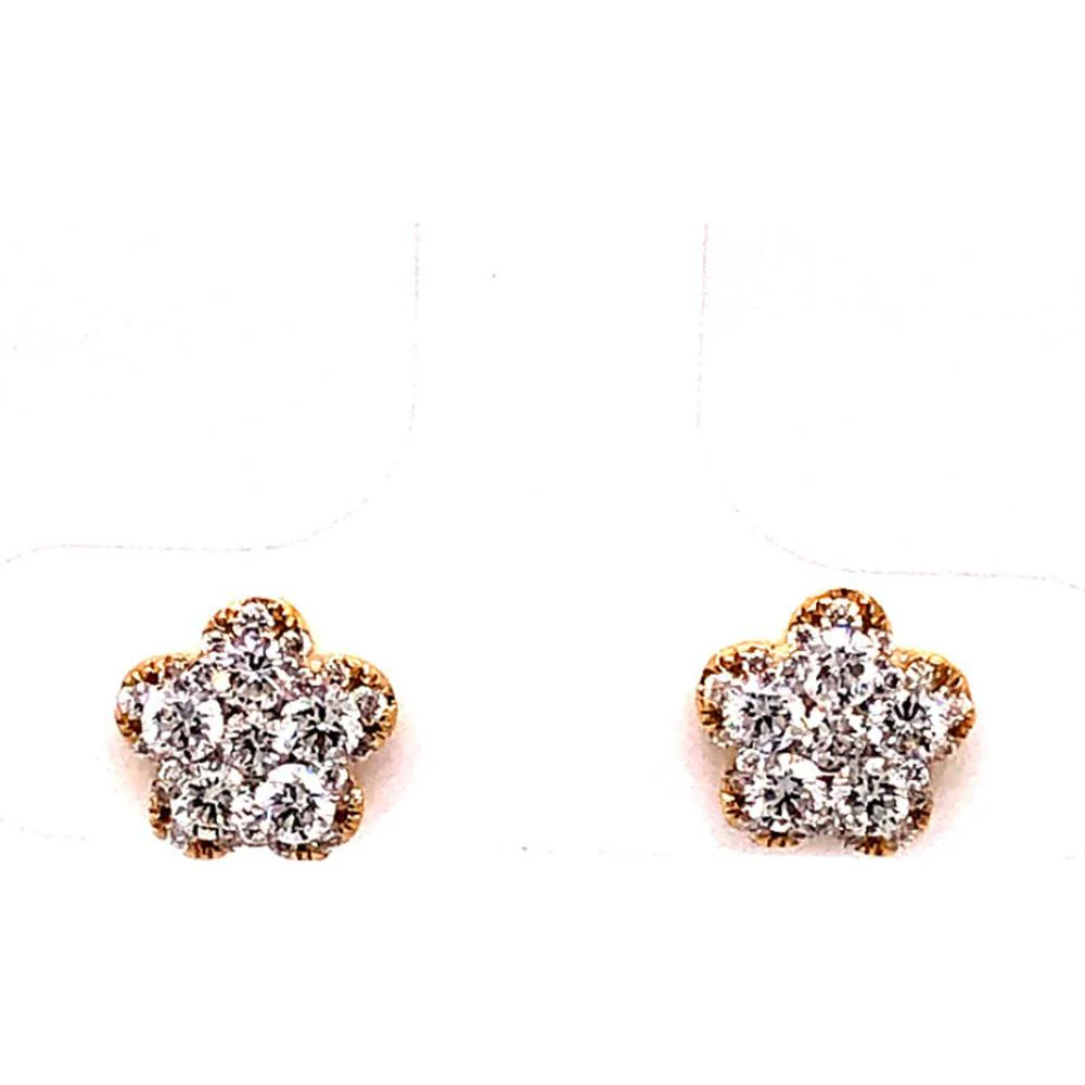 18K Yellow Gold Floral Diamond Cluster Stud Earrings by Afarin