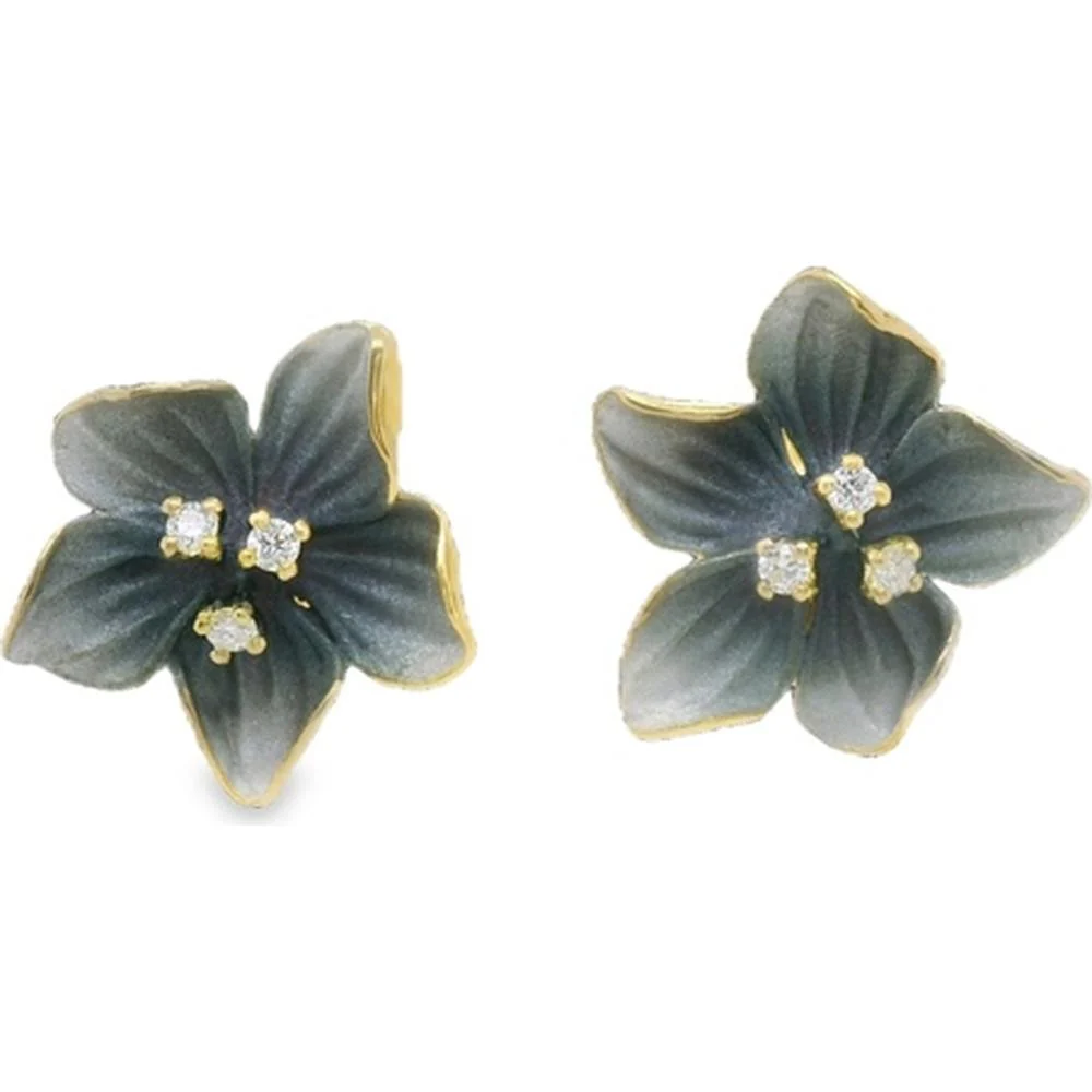 18K Yellow Gold Floral Diamond Earrings with Sculpted Petal Design by Afarin
