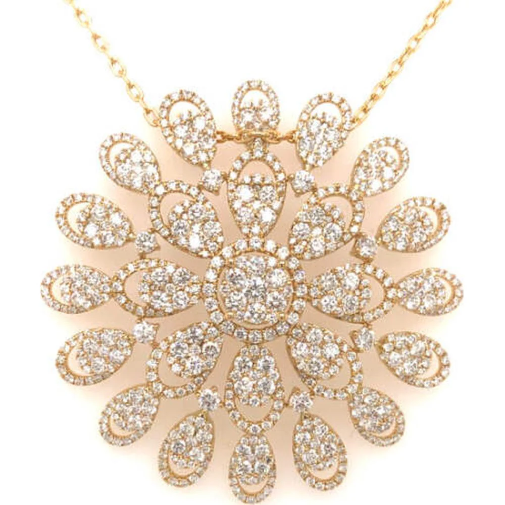 18K Yellow Gold Floral Diamond Motif Pendant Necklace by Afarin