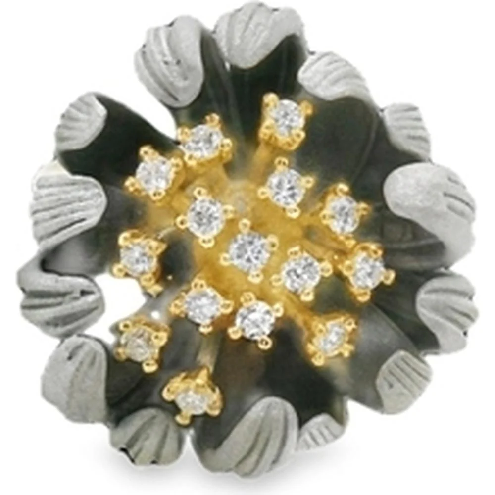 18K Yellow Gold Floral Diamond Ring with Round Diamonds by Afarin