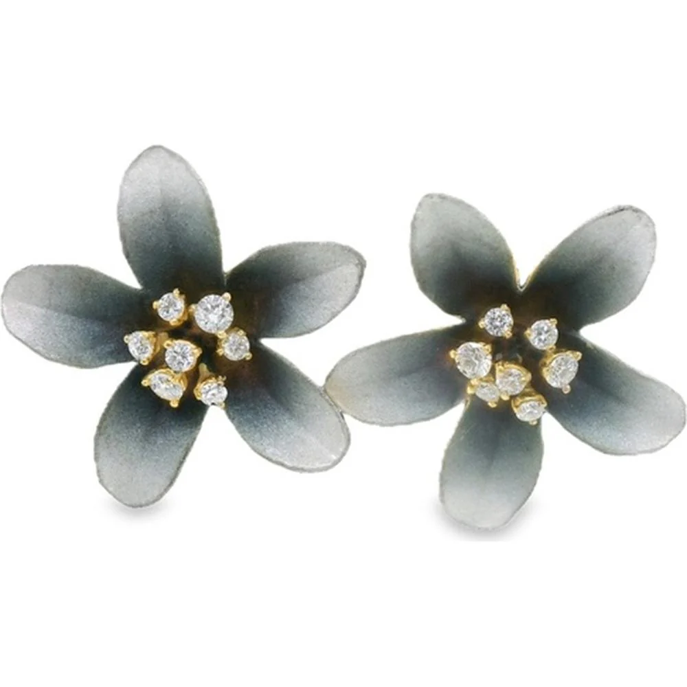 18K Yellow Gold Floral Diamond Stud Earrings by Afarin