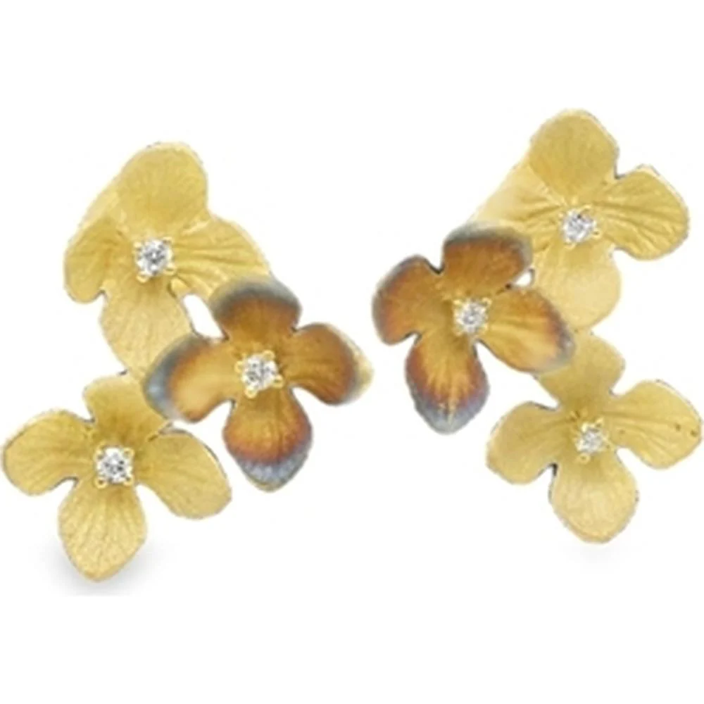 18K Yellow Gold Floral Diamond Stud Earrings by Afarin