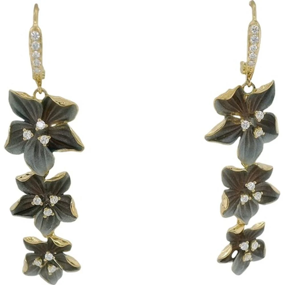 18K Yellow Gold Floral Drop Earrings with Diamond Accents by Afarin