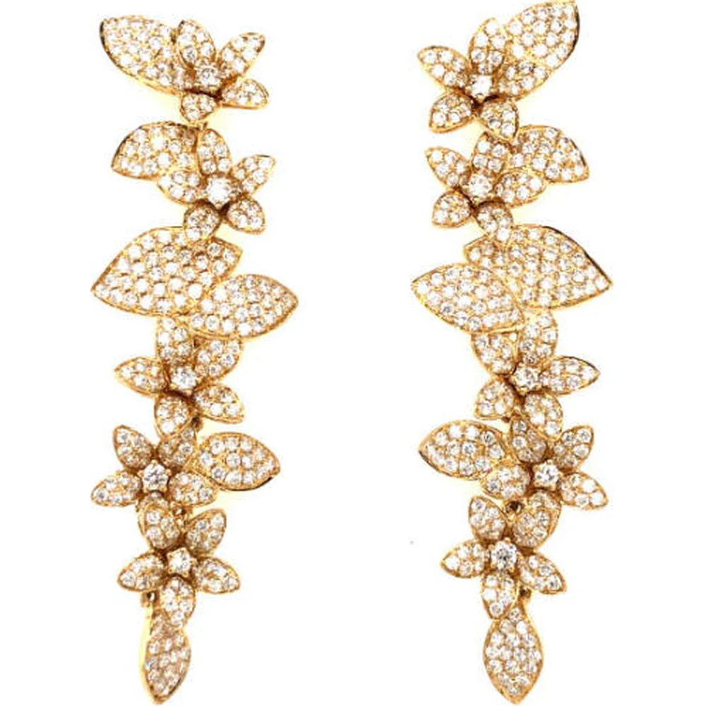 18K Yellow Gold Floral Drop Earrings with Diamond-Set Marquise Motifs by Afarin