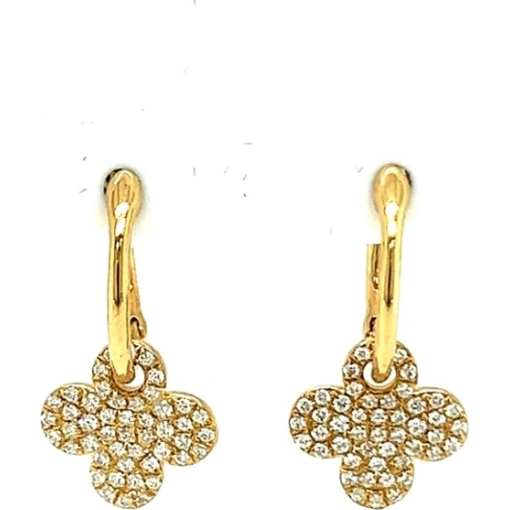 18K Yellow Gold Floral Drop Earrings with Round Diamonds by Afarin