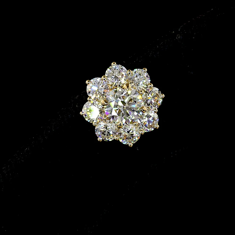 18K Yellow Gold Floral Halo Earrings with Round Lab Diamonds - 3.90 Carats Total Diamond Weight, E-F Color, VS Clarity - Covaloro Fine Jewelry - Image 2