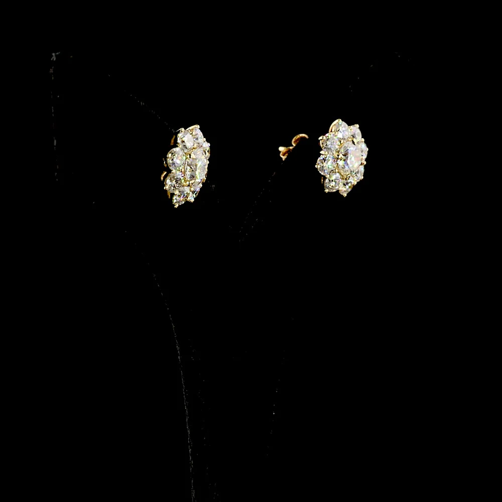 18K Yellow Gold Floral Halo Earrings with Round Lab Diamonds - 3.90 Carats Total Diamond Weight, E-F Color, VS Clarity - Covaloro Fine Jewelry - Image 3