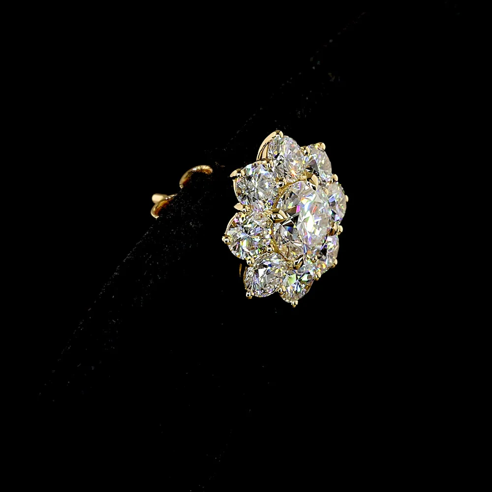18K Yellow Gold Floral Halo Earrings with Round Lab Diamonds - 3.90 Carats Total Diamond Weight, E-F Color, VS Clarity - Covaloro Fine Jewelry - Image 4