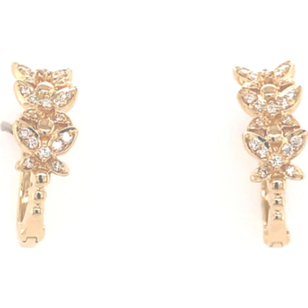 18K Yellow Gold Floral Huggie Earrings with Diamond Accents by Afarin