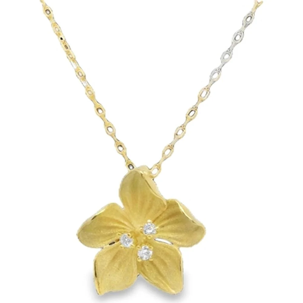 18K Yellow Gold Floral Pendant Necklace with Diamond Accents by Afarin
