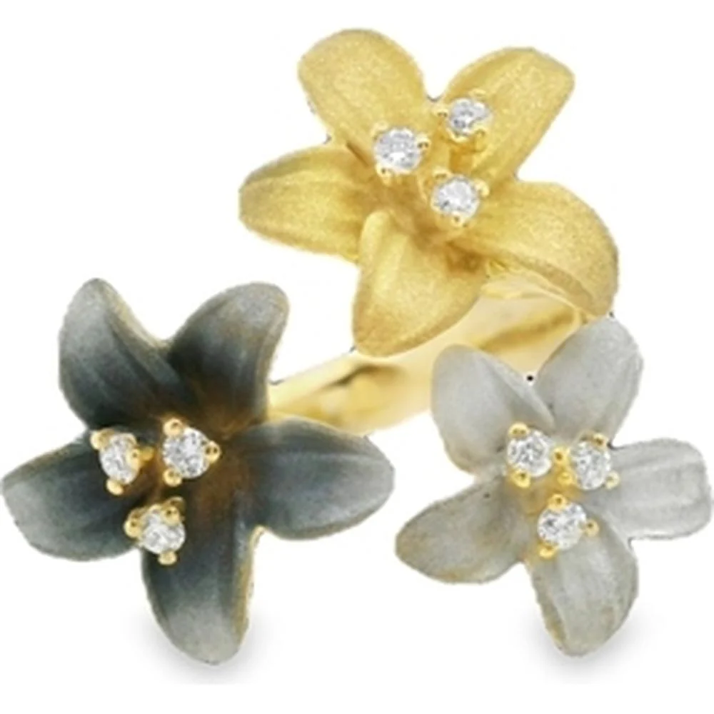 18K Yellow Gold Floral Ring with Diamond Accents by Afarin