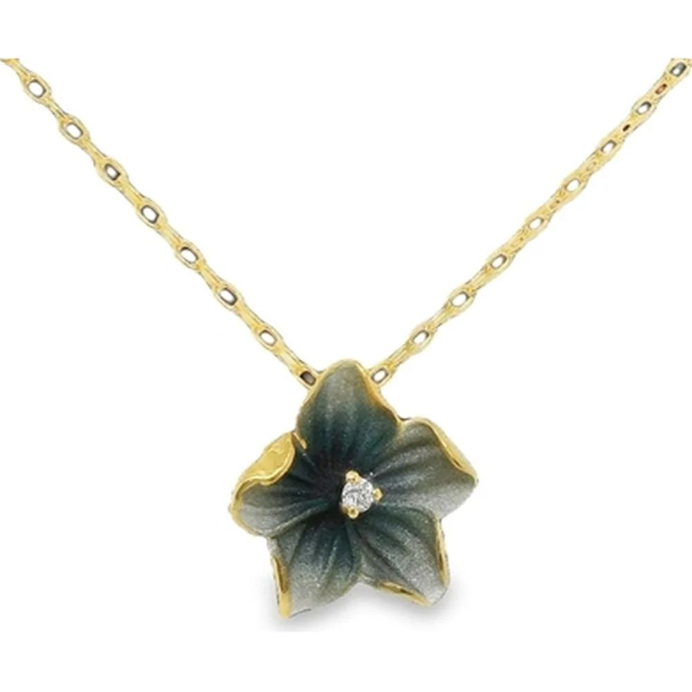 18K Yellow Gold Flower Pendant Necklace with Center Diamond by Afarin