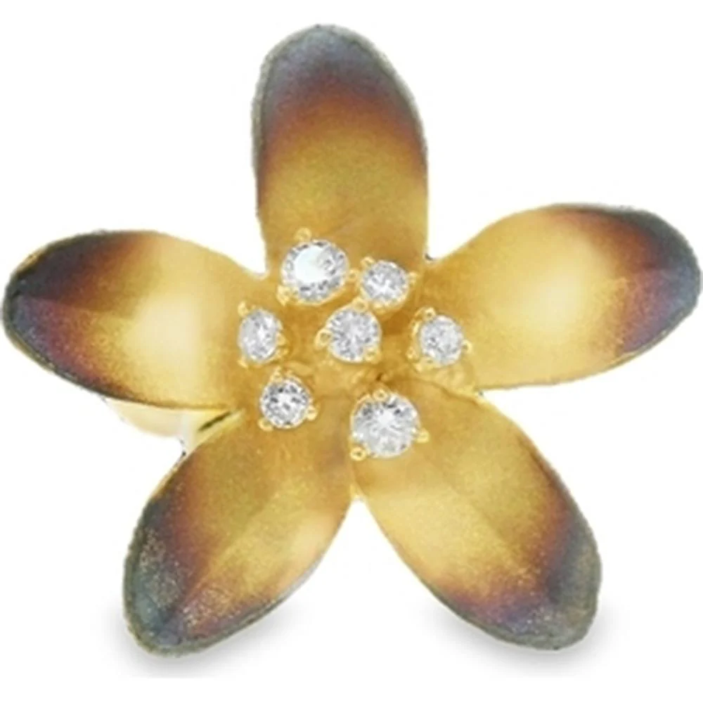 18K Yellow Gold Flower Ring with Round Diamonds by Afarin
