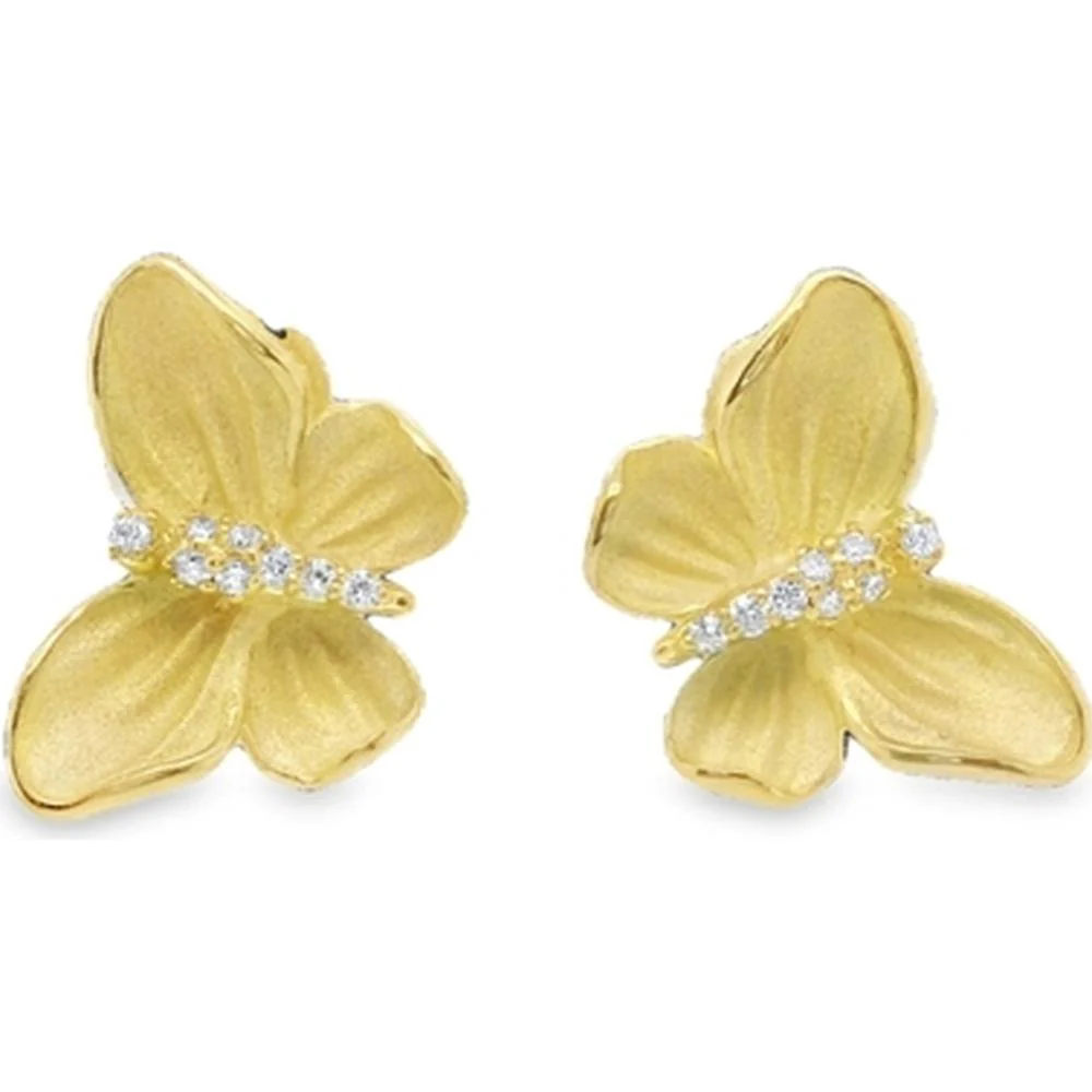 18K Yellow Gold Flower Stud Earrings with Diamond Accents by Afarin