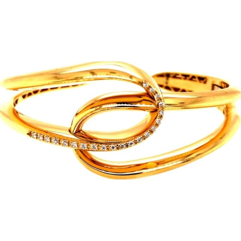 18K Yellow Gold Free-Form Diamond Bangle Bracelet by Afarin