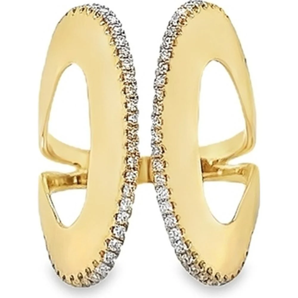 18K Yellow Gold Free Form Diamond Ring with Open Geometric Design by Afarin