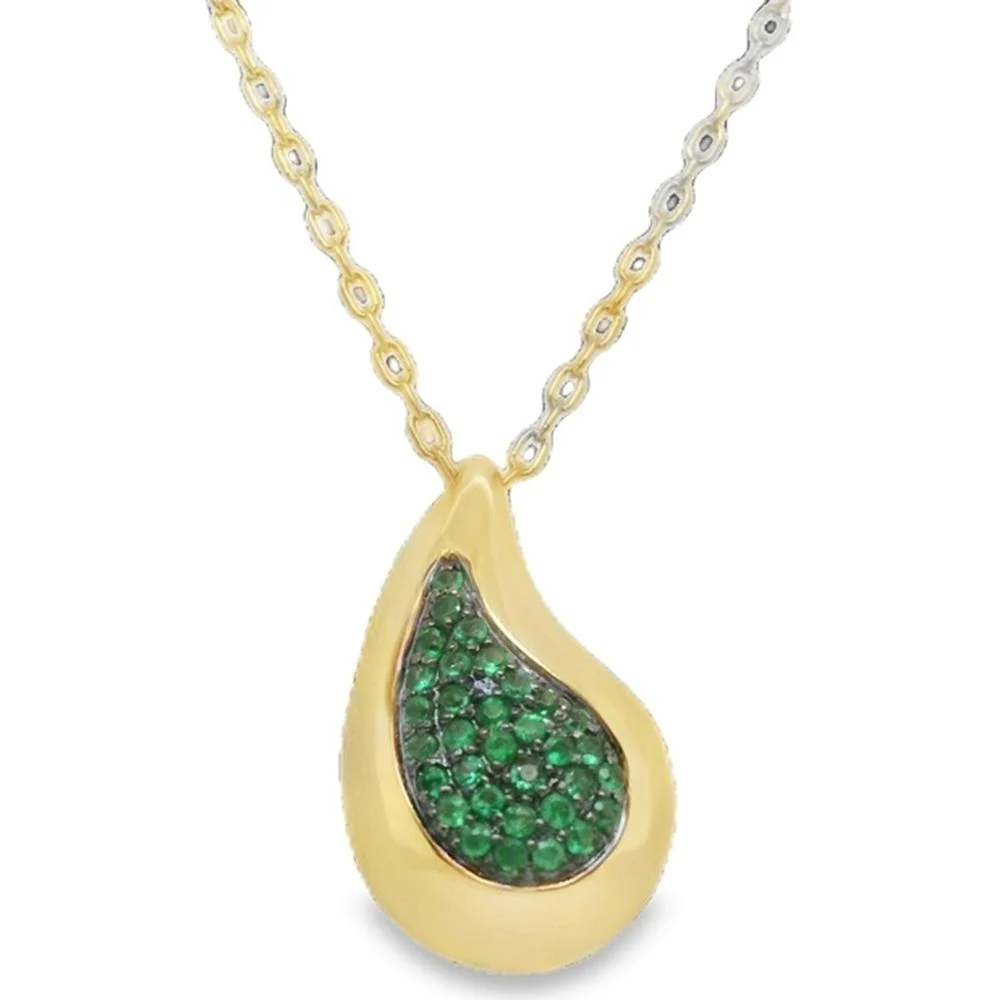 18K Yellow Gold Free Form Emerald and Diamond Pendant Necklace by Afarin