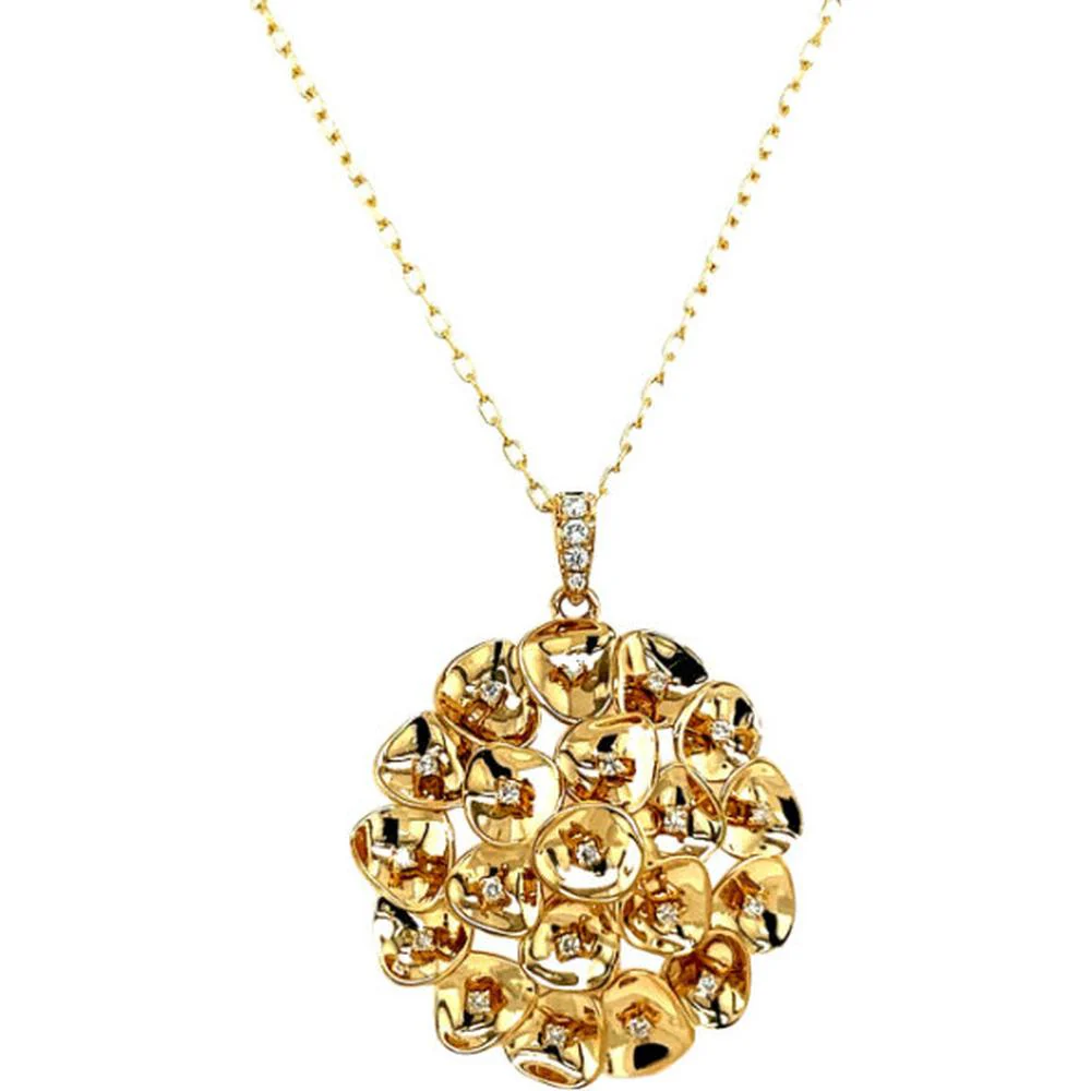 18K Yellow Gold Free Form Pendant Necklace with Diamond Accents by Afarin