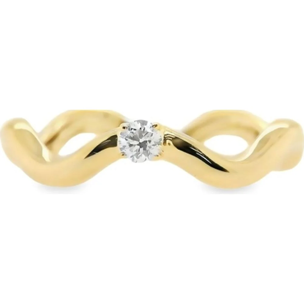 18K Yellow Gold Free Form Ring with Prong Set Round Diamond by Afarin