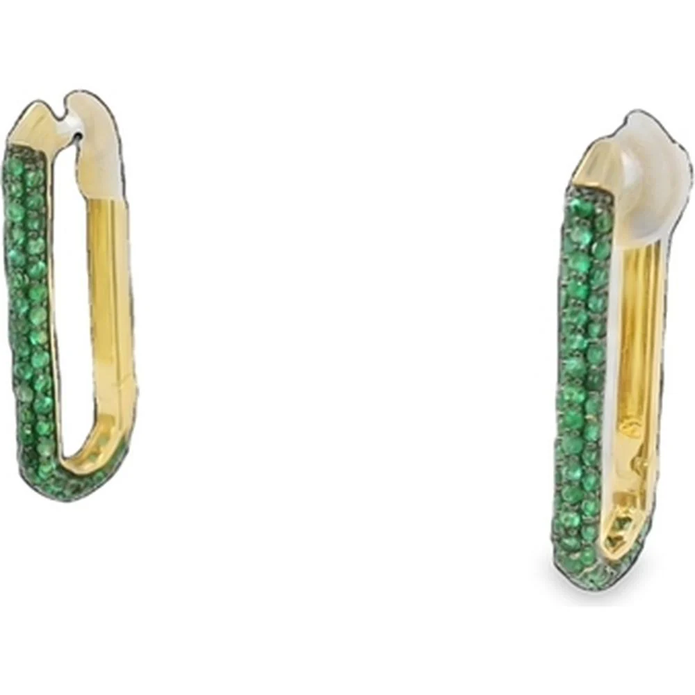 18K Yellow Gold Front-Facing Emerald Huggie Earrings by Afarin