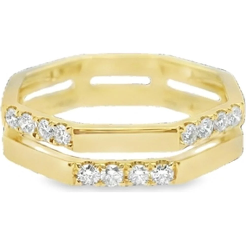 18K Yellow Gold Geometric Band Ring with Round Diamonds by Afarin