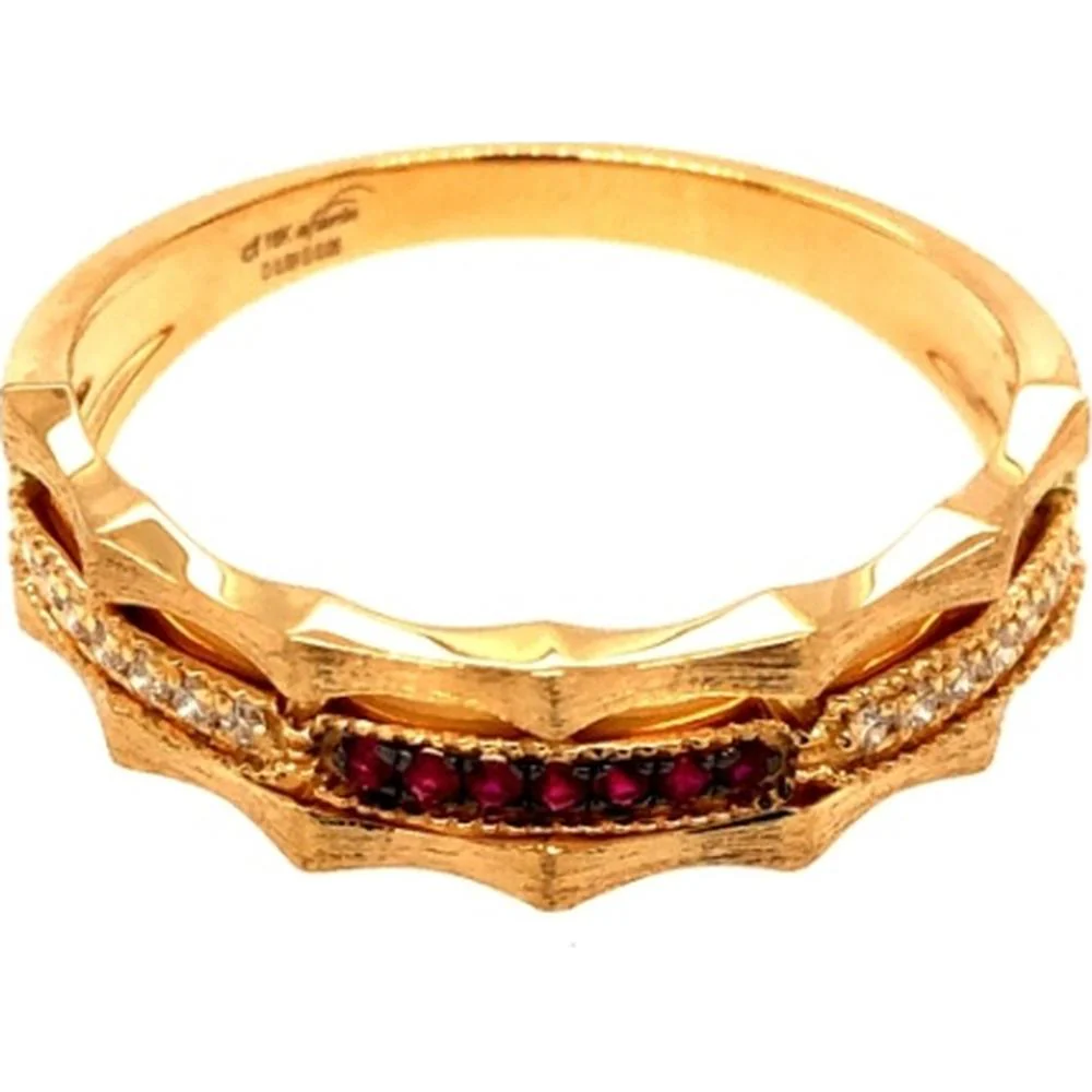 18K Yellow Gold Geometric Band Ring with Rubies and Diamonds by Afarin