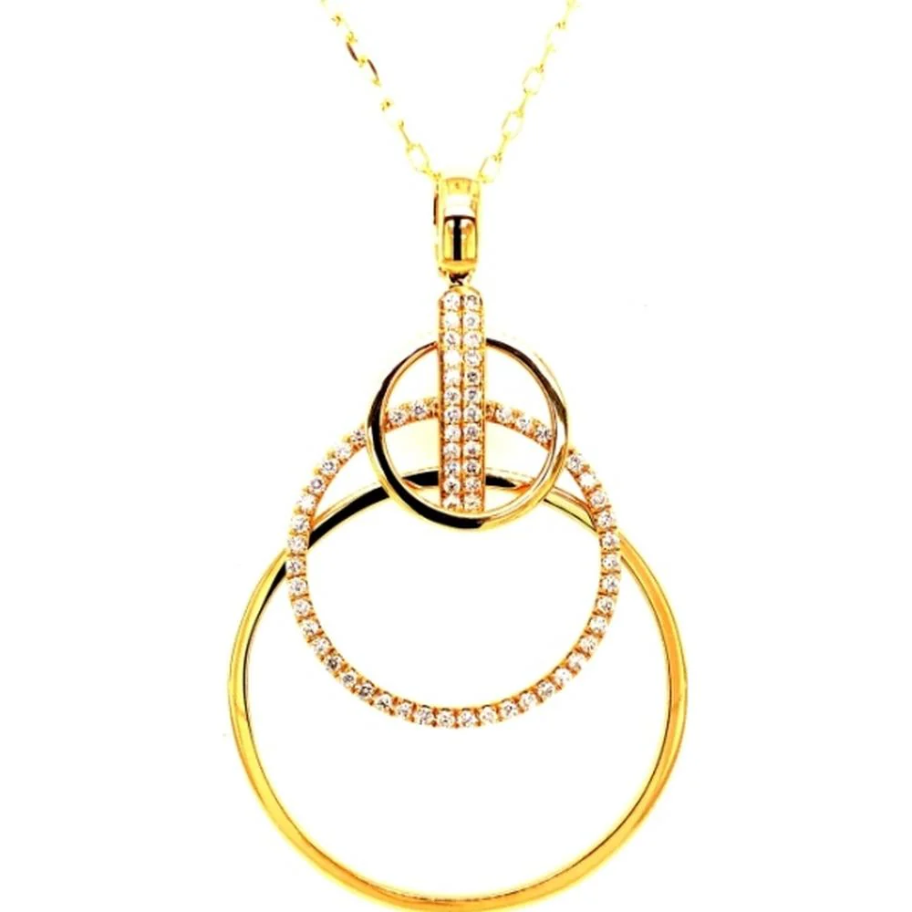 18K Yellow Gold Geometric Circle Pendant Necklace with Diamond Accents by Afarin