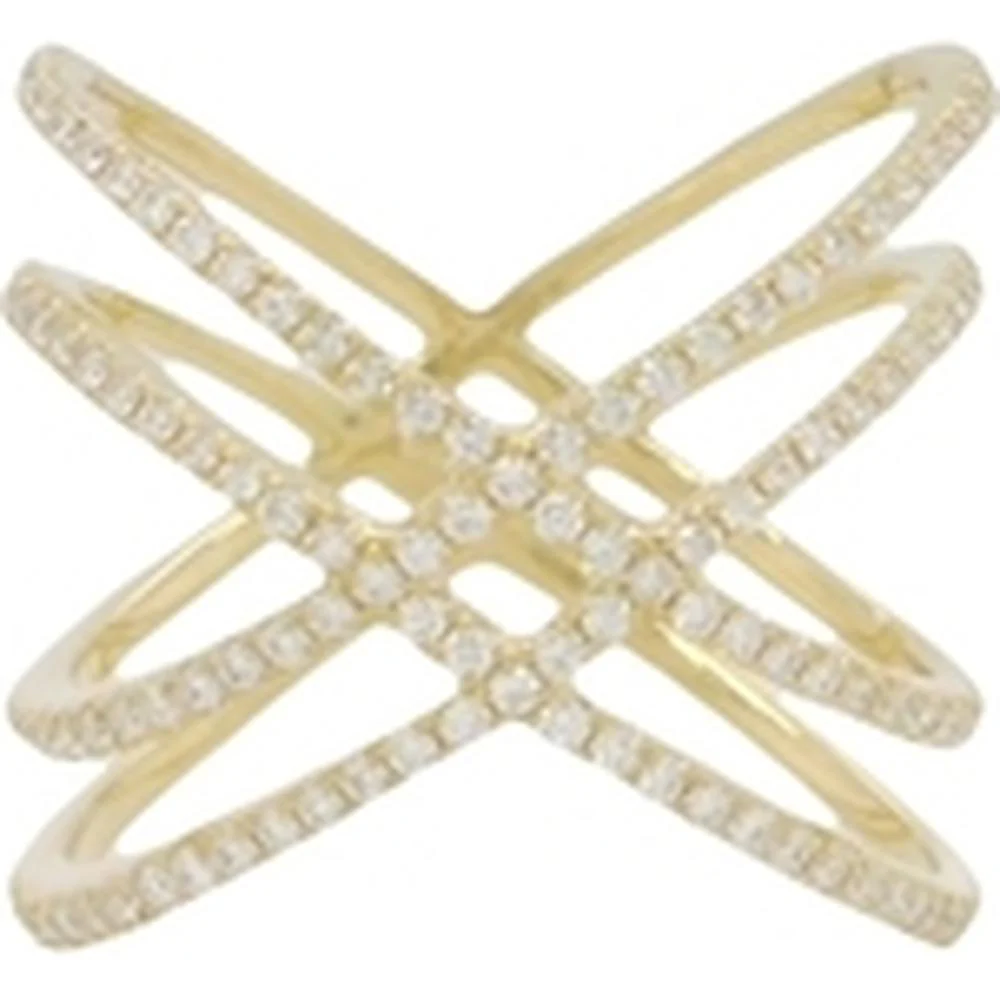 18K Yellow Gold Geometric Crisscross Diamond Ring by Afarin