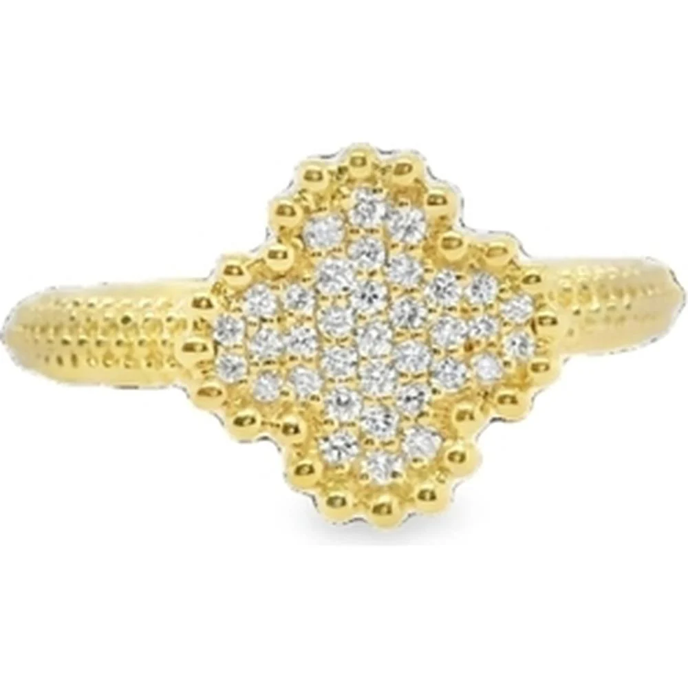 18K Yellow Gold Geometric Diamond Ring with Pavé-Set Round Diamonds by Afarin