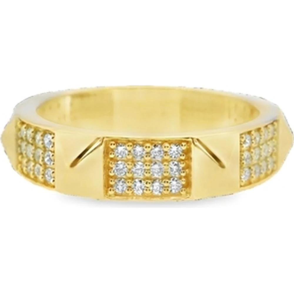 18K Yellow Gold Geometric Diamond Ring with Rectangular Round Diamond Cluster Top by Afarin