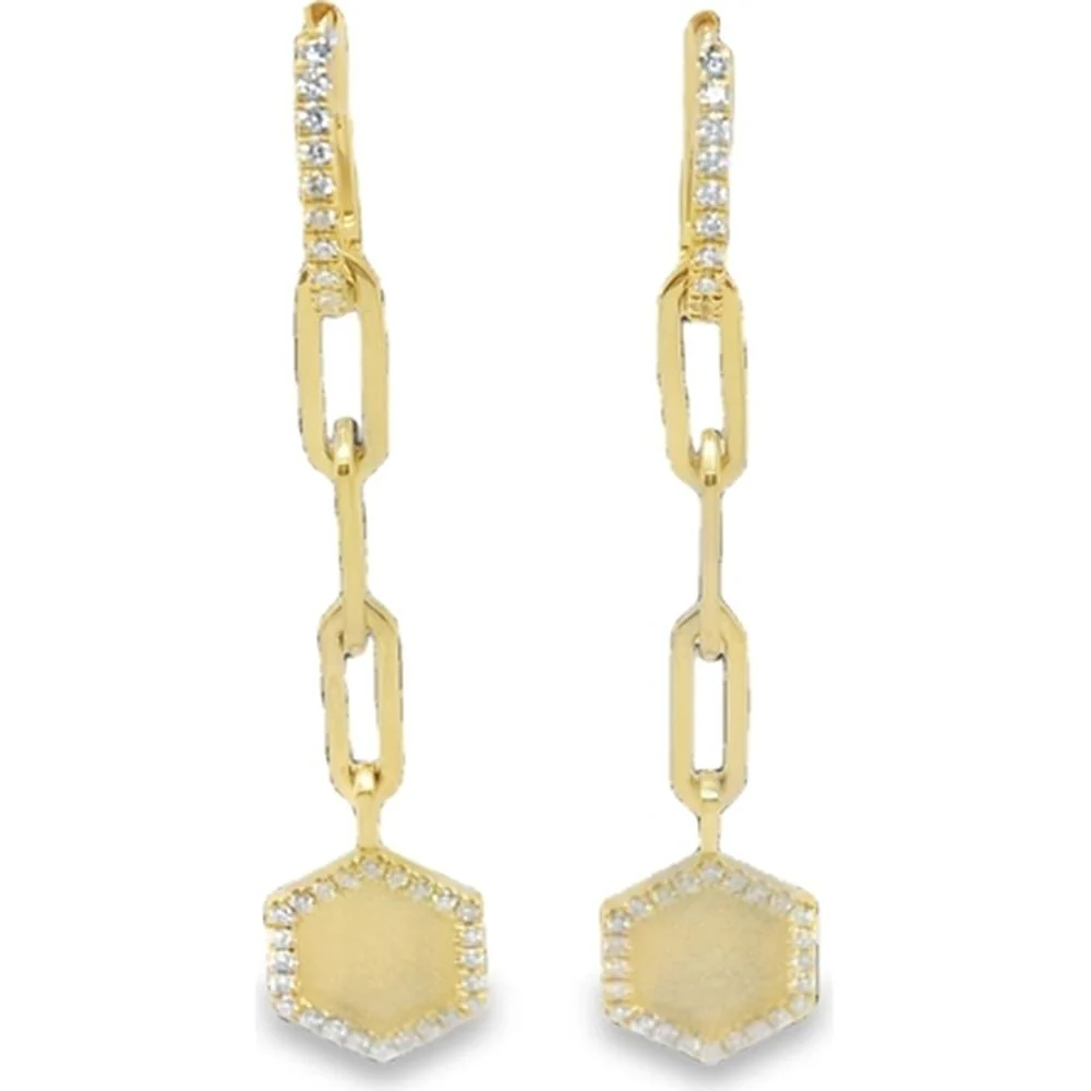 18K Yellow Gold Geometric Drop Earrings with Diamond Accents by Afarin