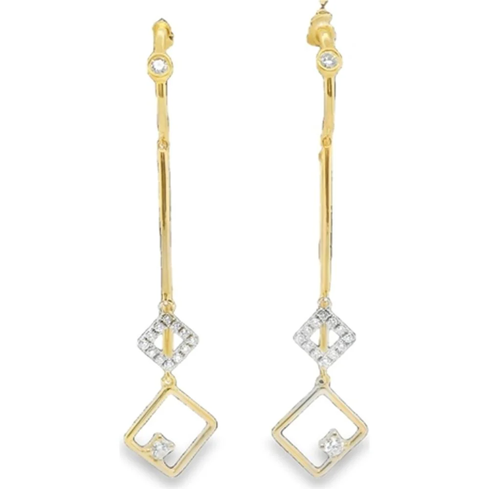 18K Yellow Gold Geometric Drop Earrings with Diamond Accents by Afarin