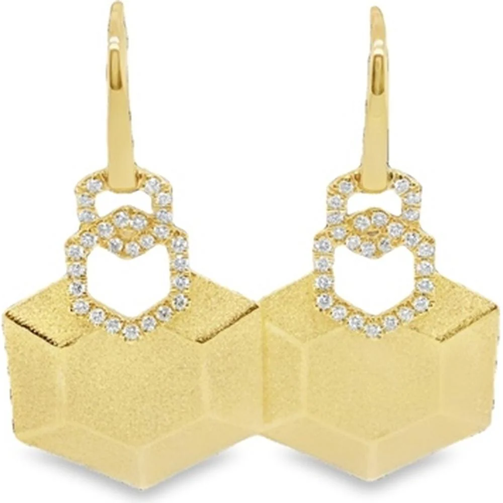 18K Yellow Gold Geometric Drop Earrings with Diamond Accents by Afarin