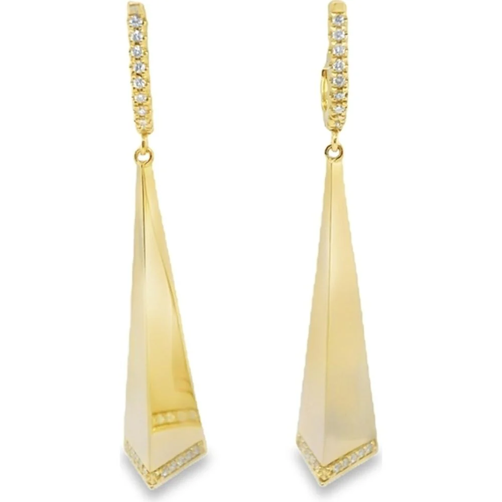 18K Yellow Gold Geometric Drop Earrings with Diamond-Set Huggie Tops by Afarin