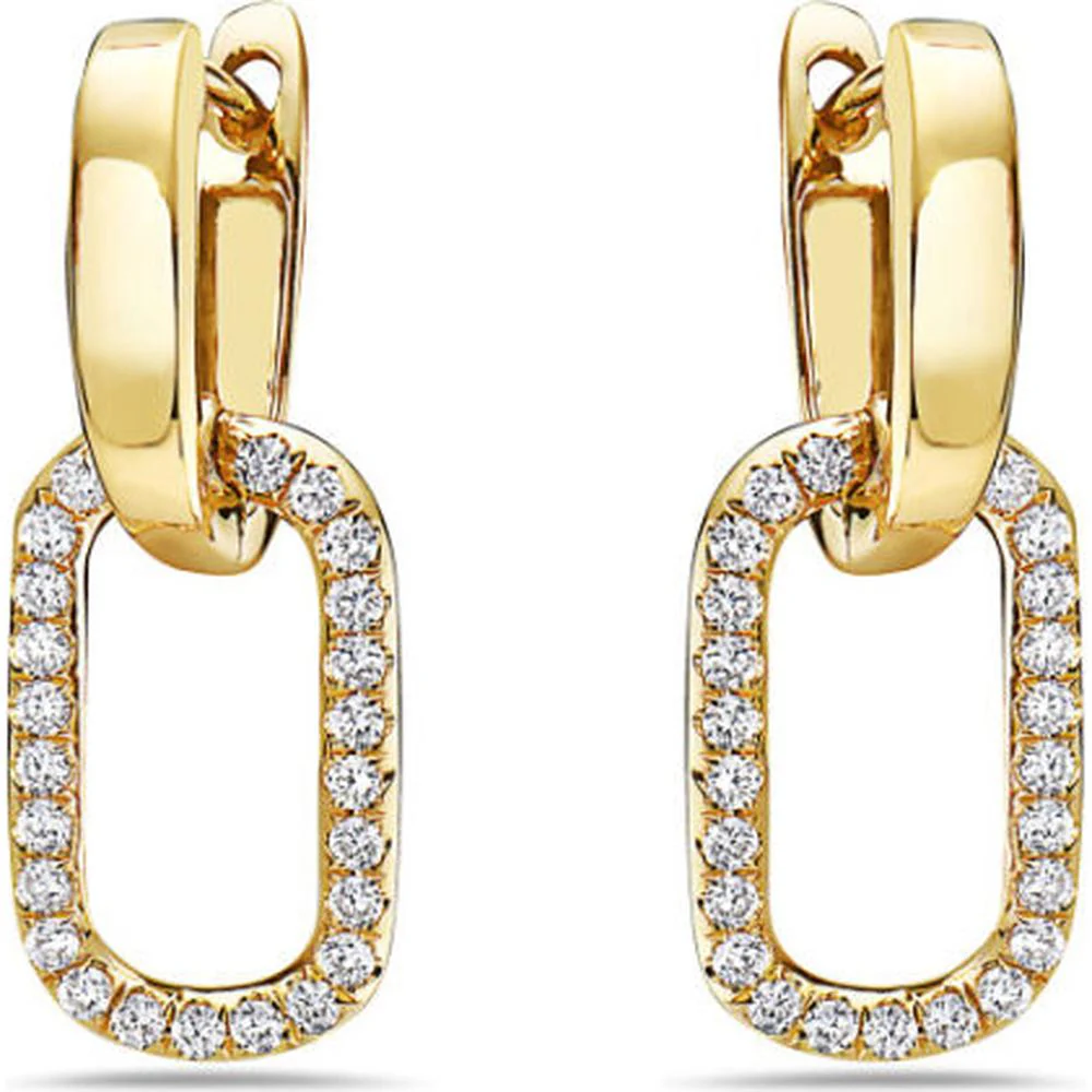 18K Yellow Gold Geometric Drop Earrings with Diamond-Set Open Oval Links by Afarin