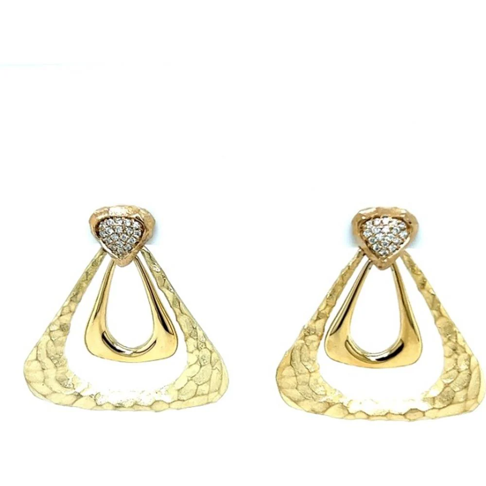 18K Yellow Gold Geometric Drop Earrings with Pavé Diamond Accents by Afarin