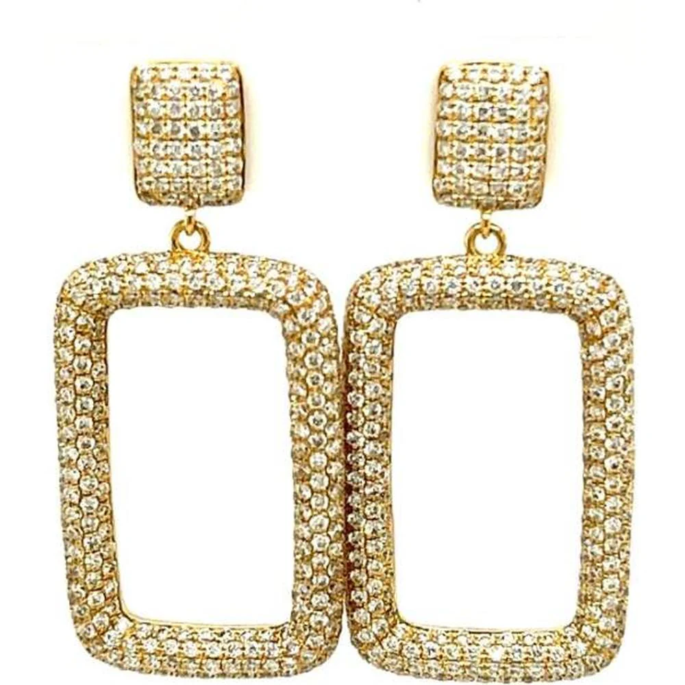 18K Yellow Gold Geometric Drop Earrings with Pavé Set Round Diamonds by Afarin