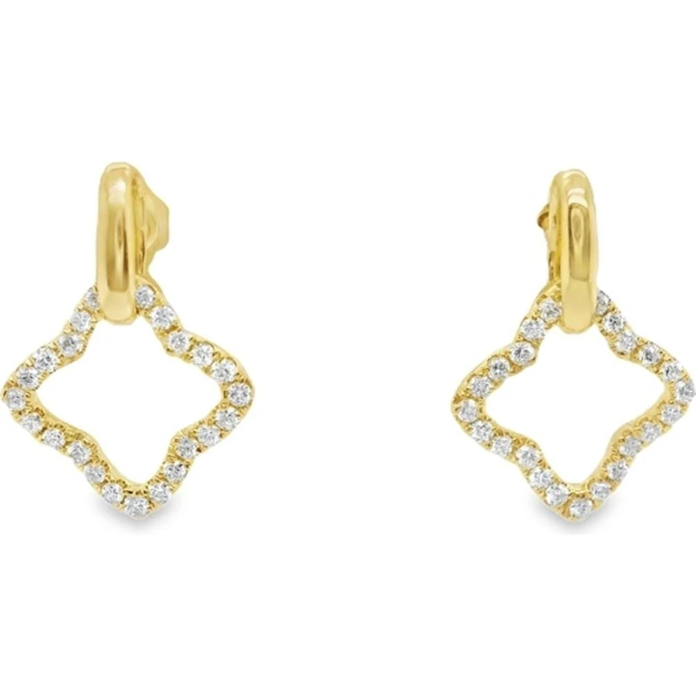 18K Yellow Gold Geometric Drop Earrings with Round Diamonds by Afarin