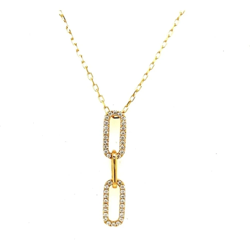 18K Yellow Gold Geometric Link Diamond Pendant Necklace by Afarin