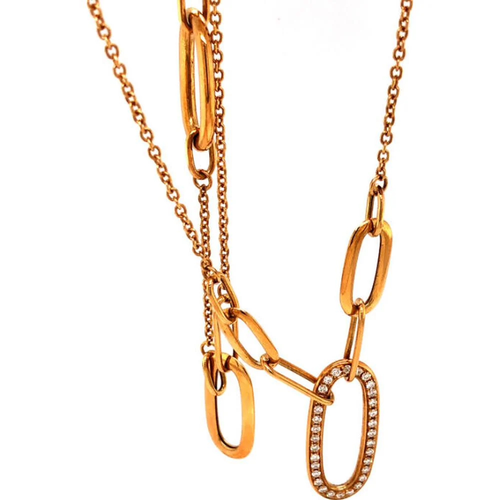 18K Yellow Gold Geometric Link Necklace with Diamond Accent Oval Link by Afarin
