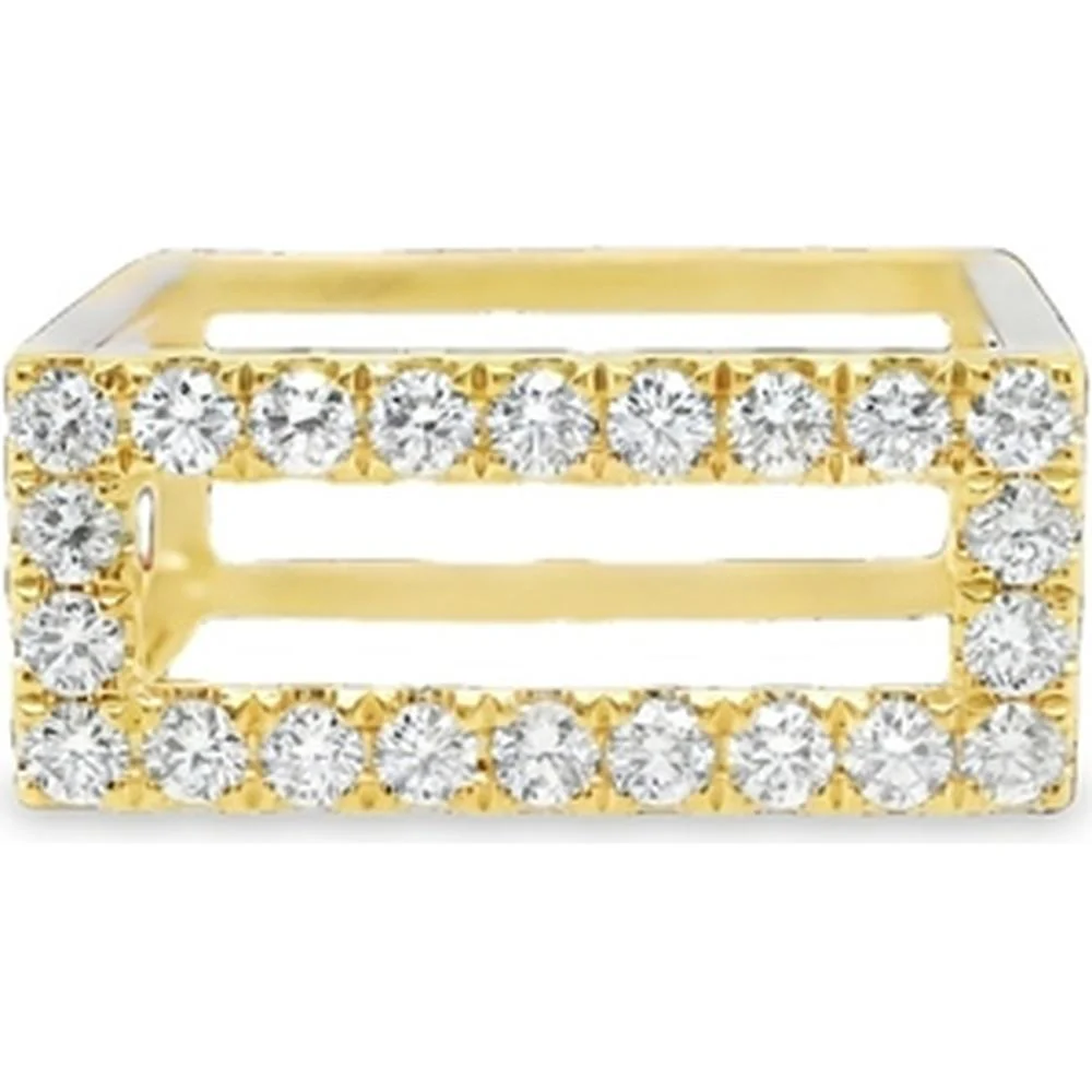 18K Yellow Gold Geometric Open Frame Ring with Round Diamonds by Afarin