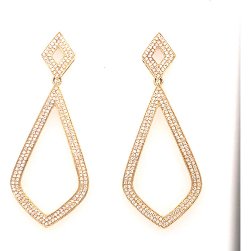 18K Yellow Gold Geometric Open Teardrop Drop Earrings with Diamond Accents by Afarin