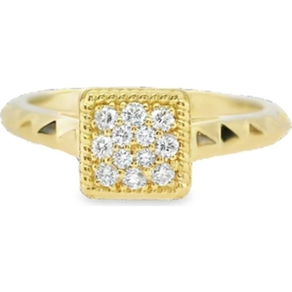 18K Yellow Gold Geometric Ring with Round Diamond Cluster by Afarin